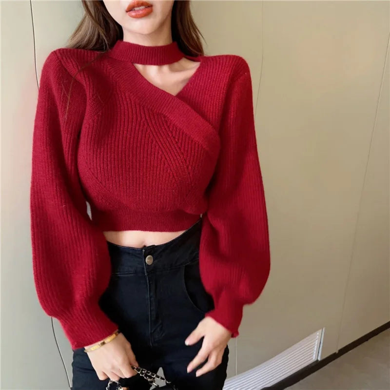 Puff Sleeve Hollow Knit Sweater