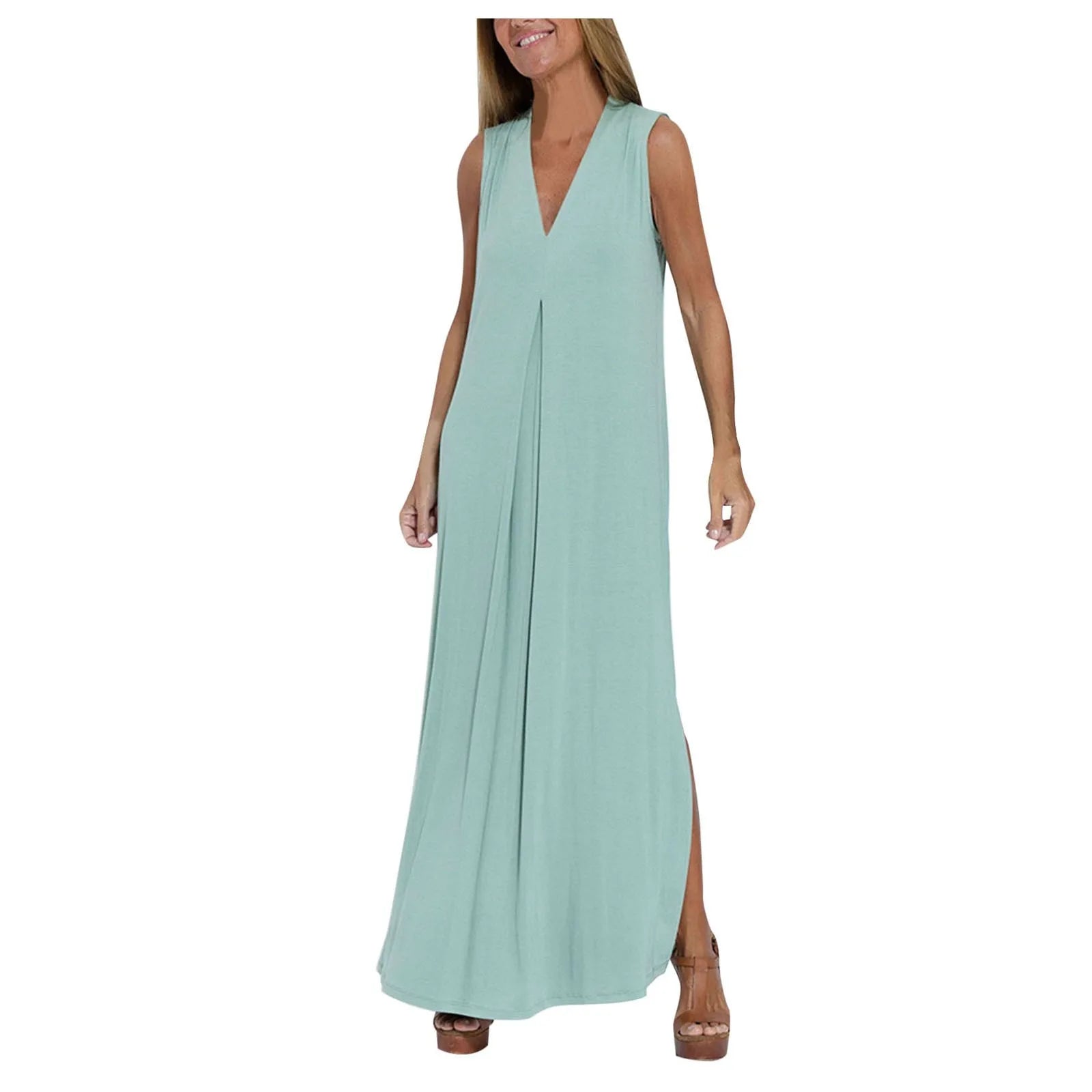 Sleeveless V-Neck Maxi Dresses