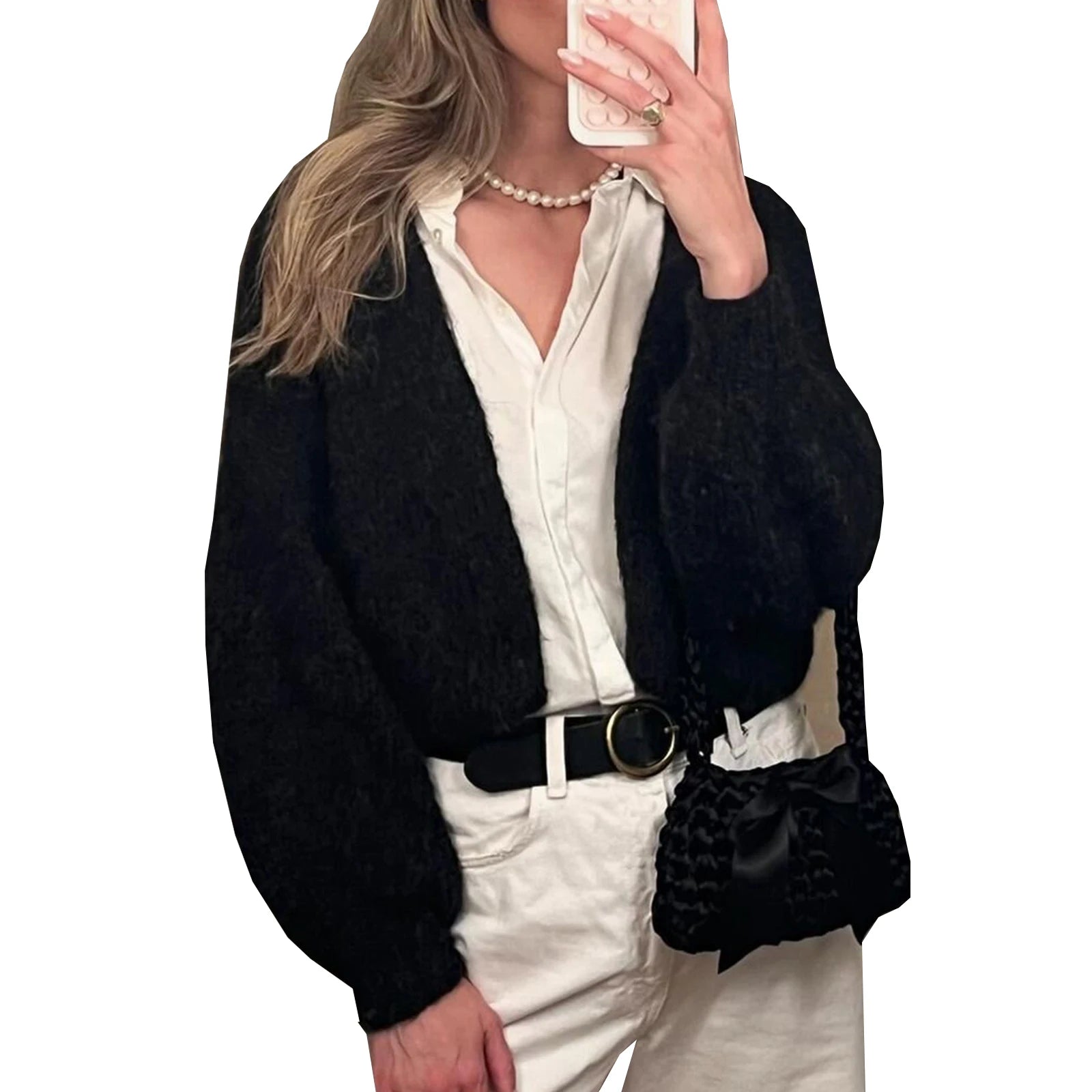 Faux Fur Trim Knit Cardigan