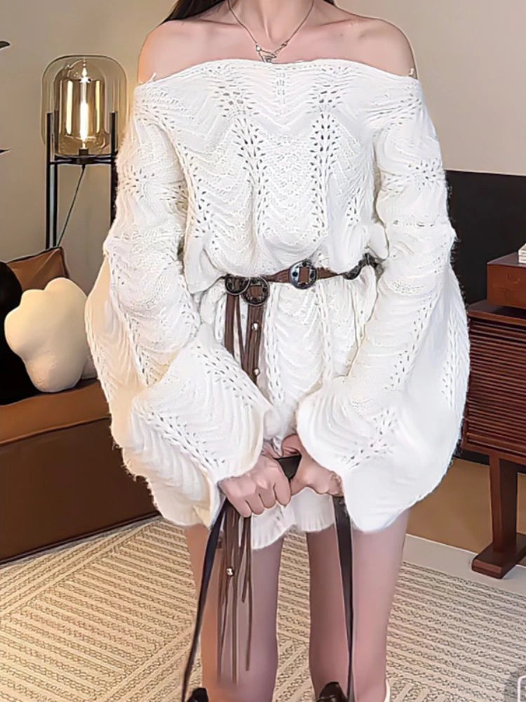 Off-Shoulder Knit Sweater Dress