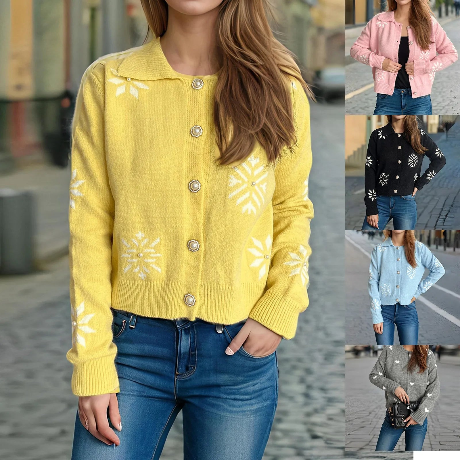 Snowflake Knit Button-Up Cardigan