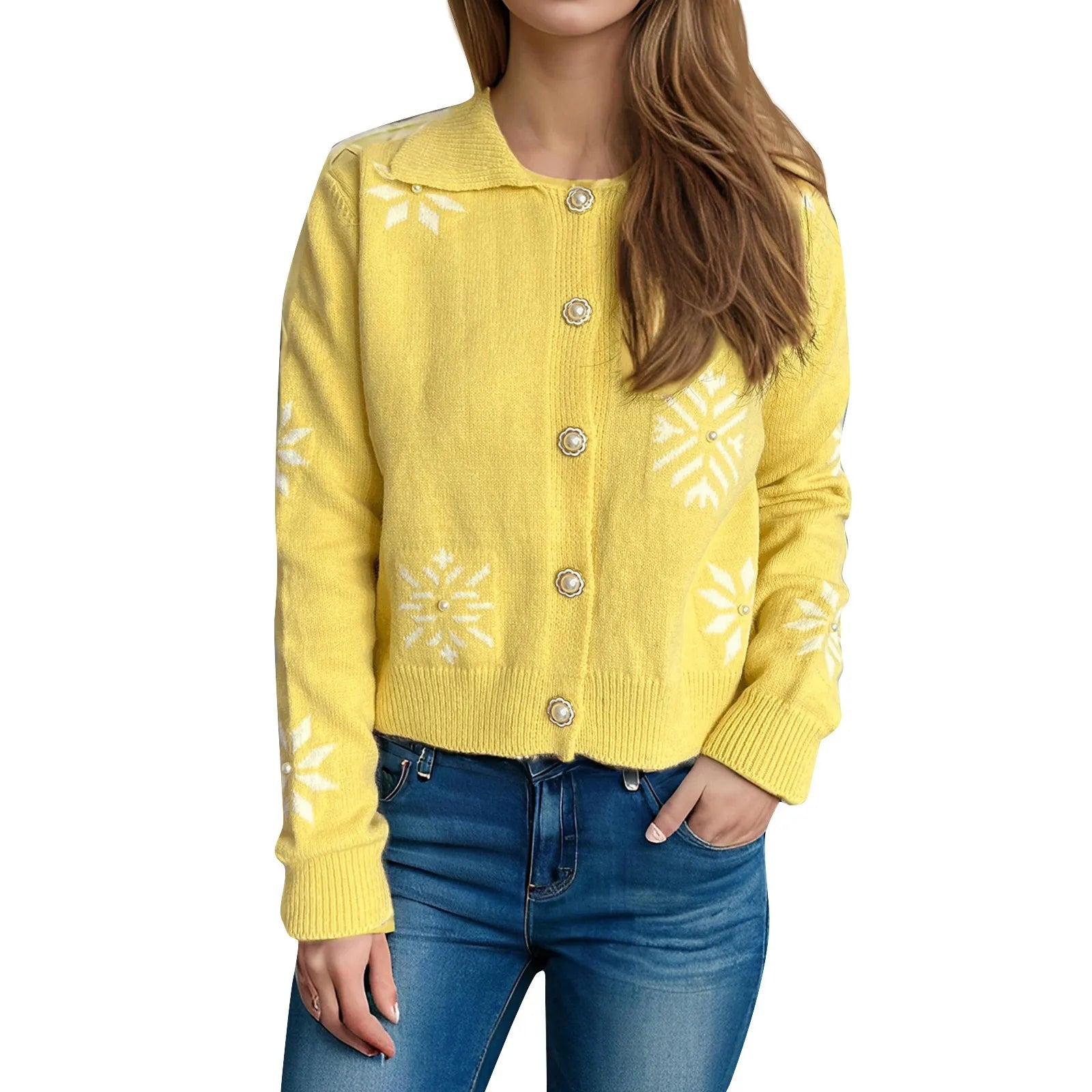 Snowflake Knit Button-Up Cardigan