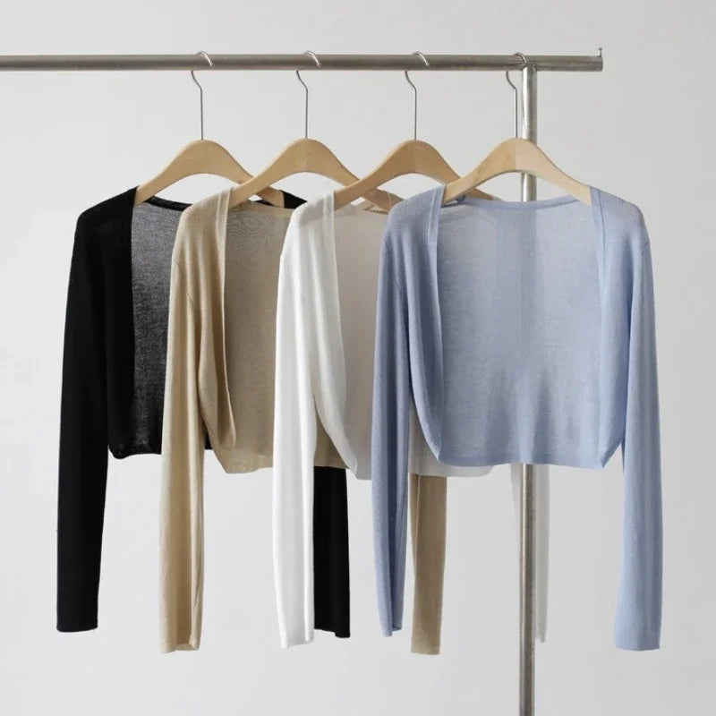 Short Ice Silk Knitted Sun Protection Cardigan