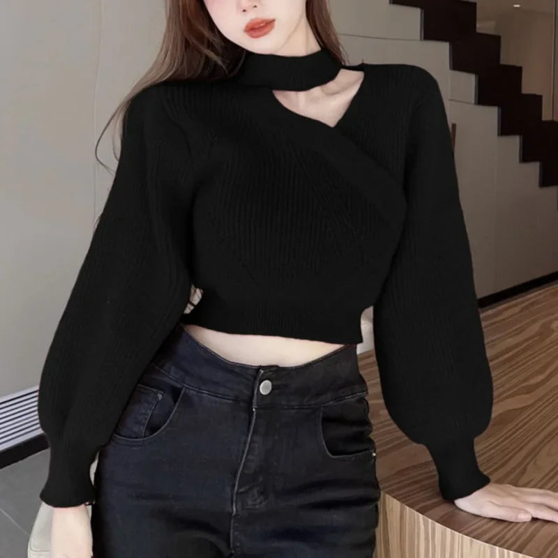 Puff Sleeve Hollow Knit Sweater