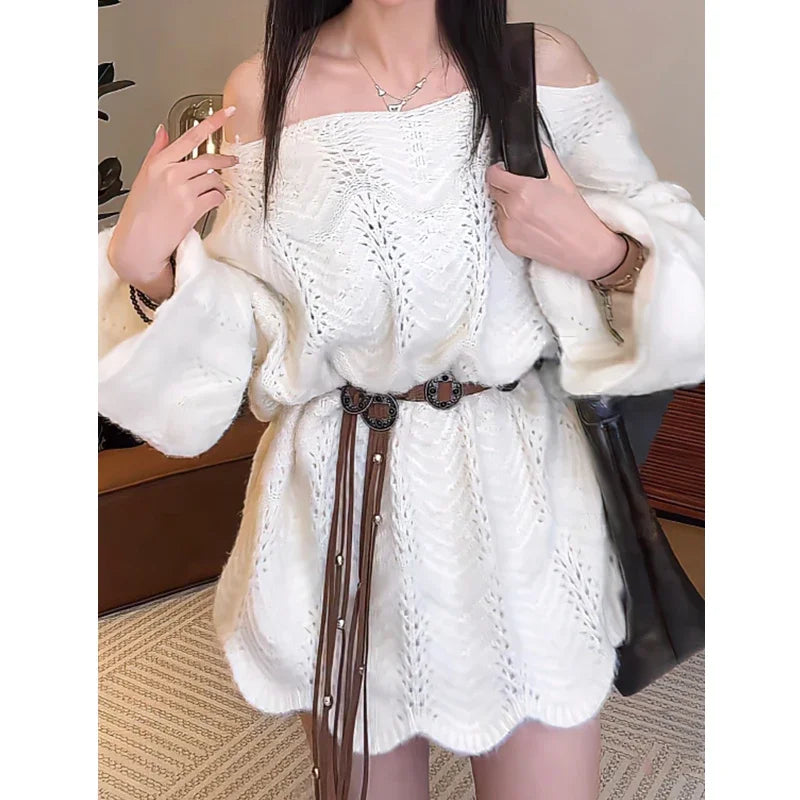 Off-Shoulder Knit Sweater Dress