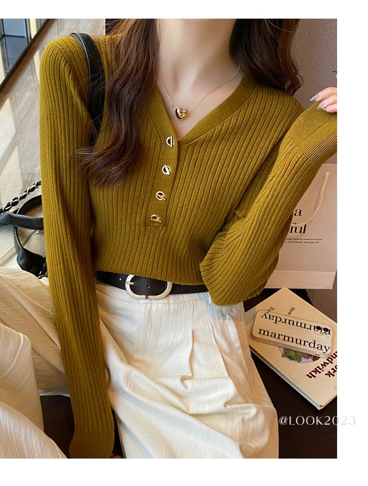 Slim V-Neck Knit Pullover