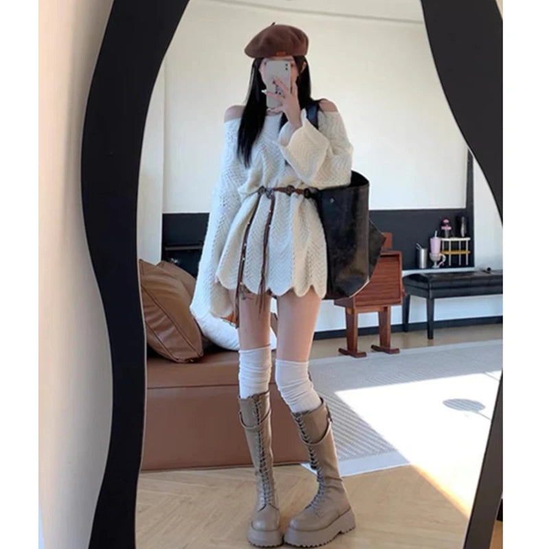 Off-Shoulder Knit Sweater Dress