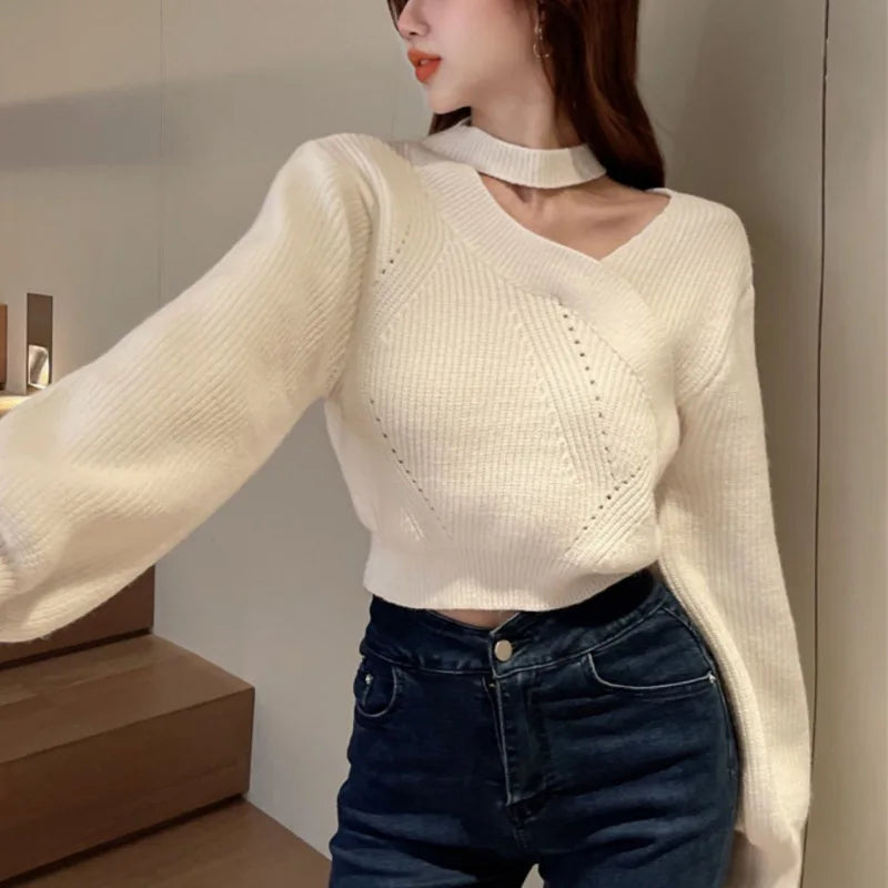 Puff Sleeve Hollow Knit Sweater