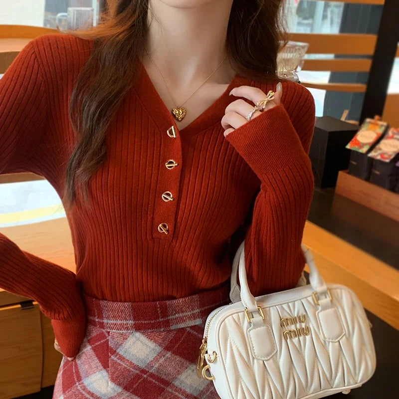 Slim V-Neck Knit Pullover