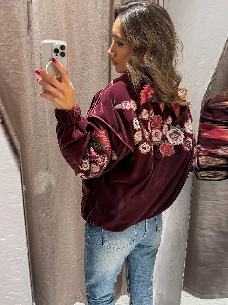 Crimson Charm Embroidered Jacket