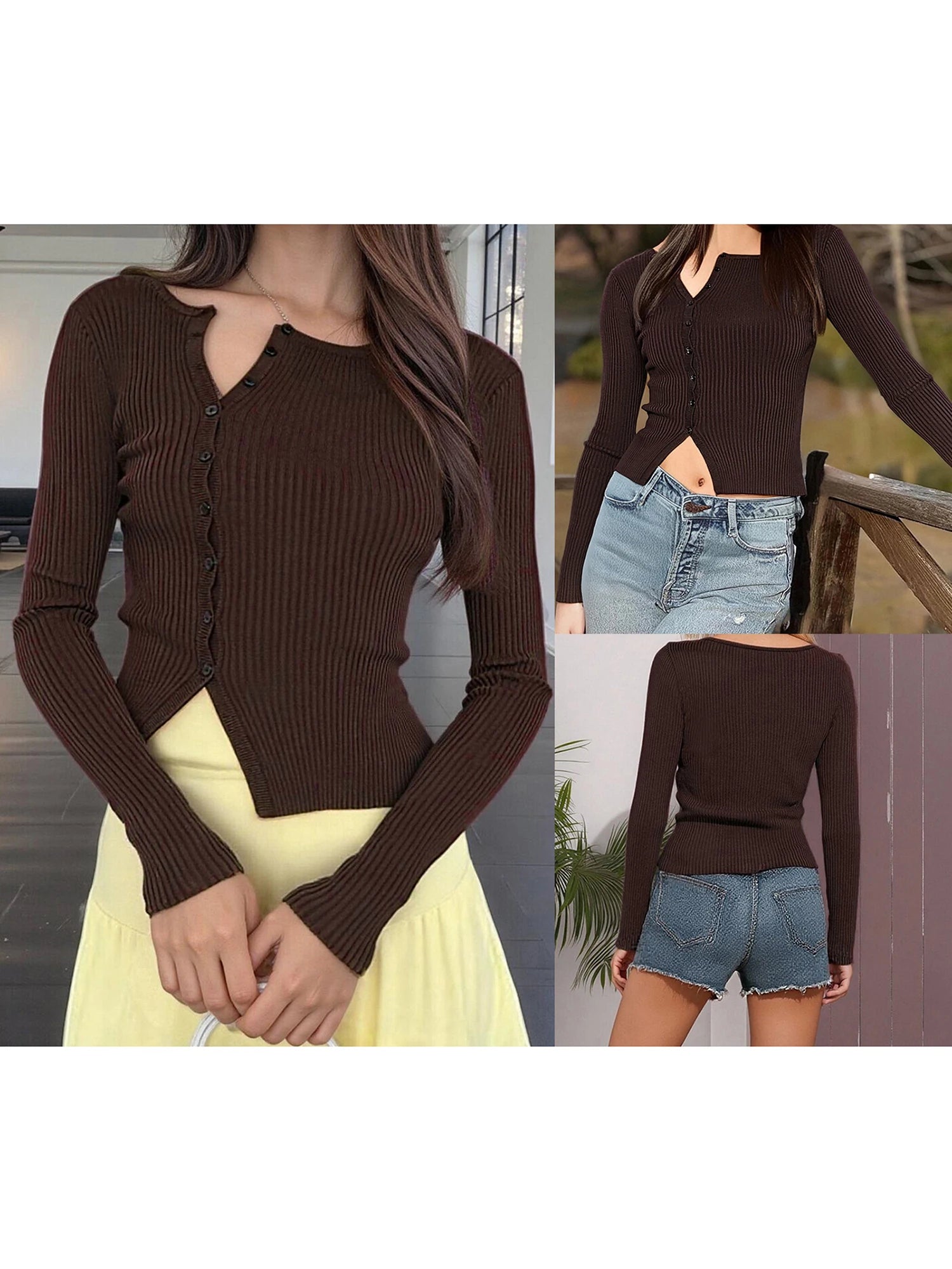 V-Neck Button Knit Sweater