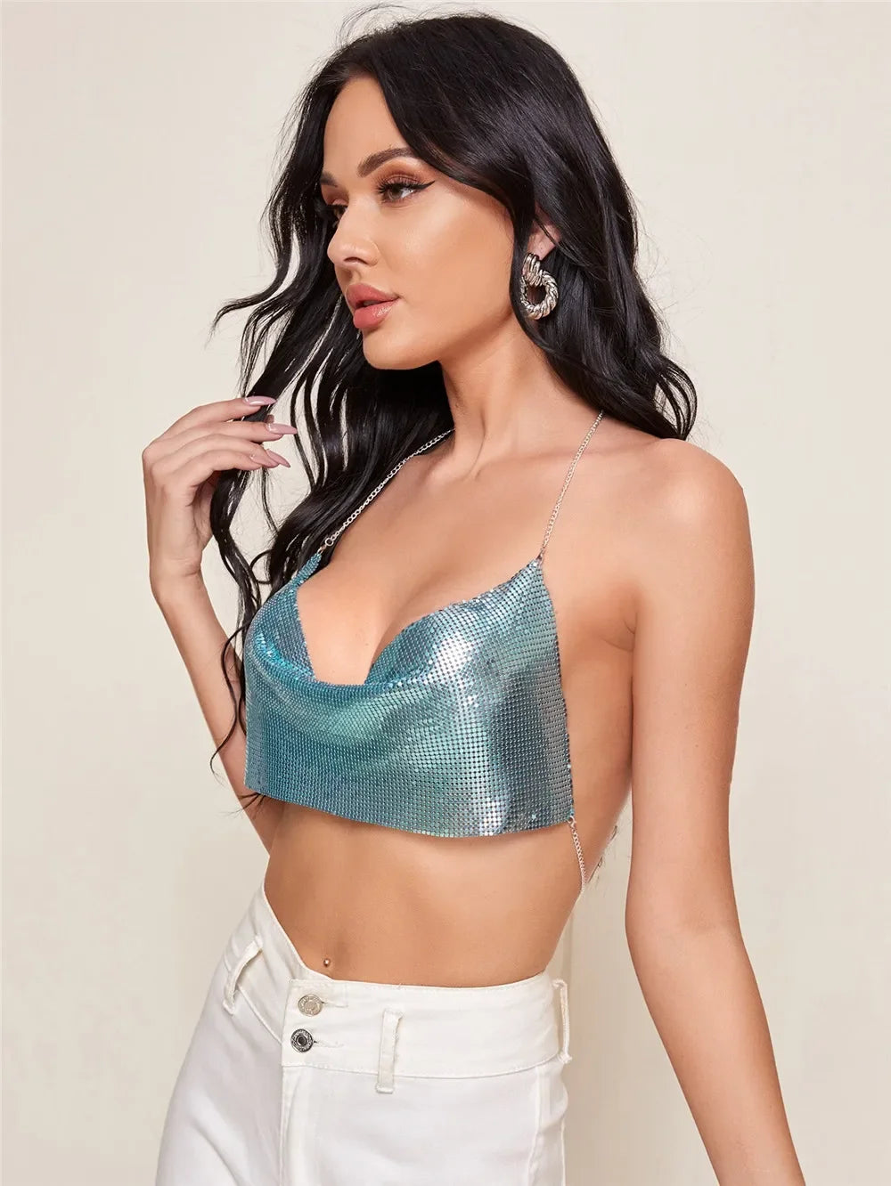 Metallic Halter Crop Top