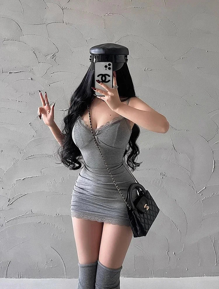 Red Lace Camisole Mini Dress