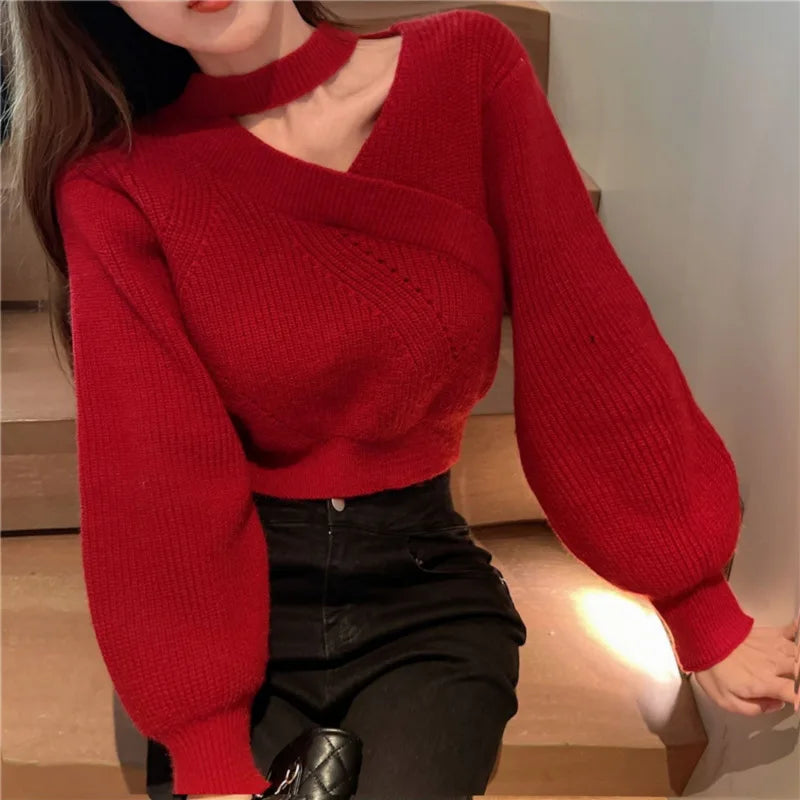Puff Sleeve Hollow Knit Sweater