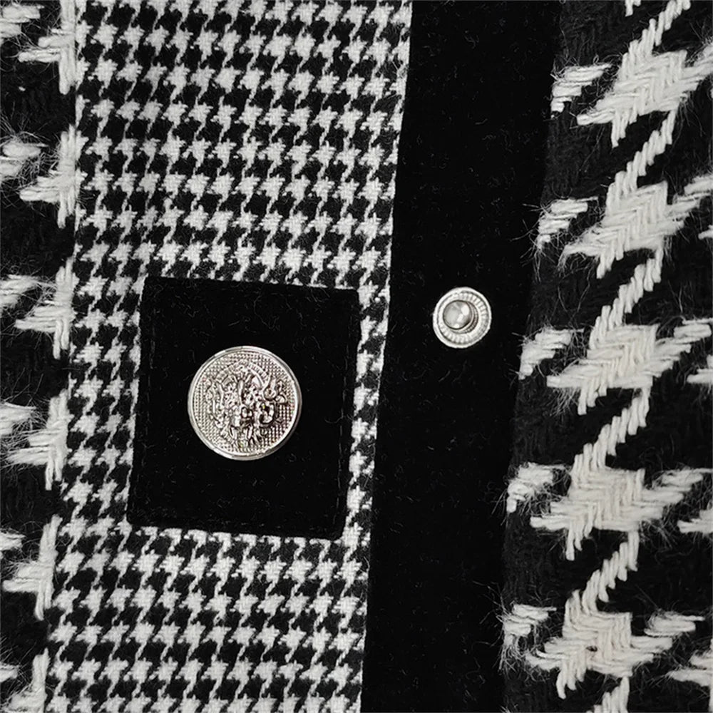 Houndstooth Stand Collar Jacket