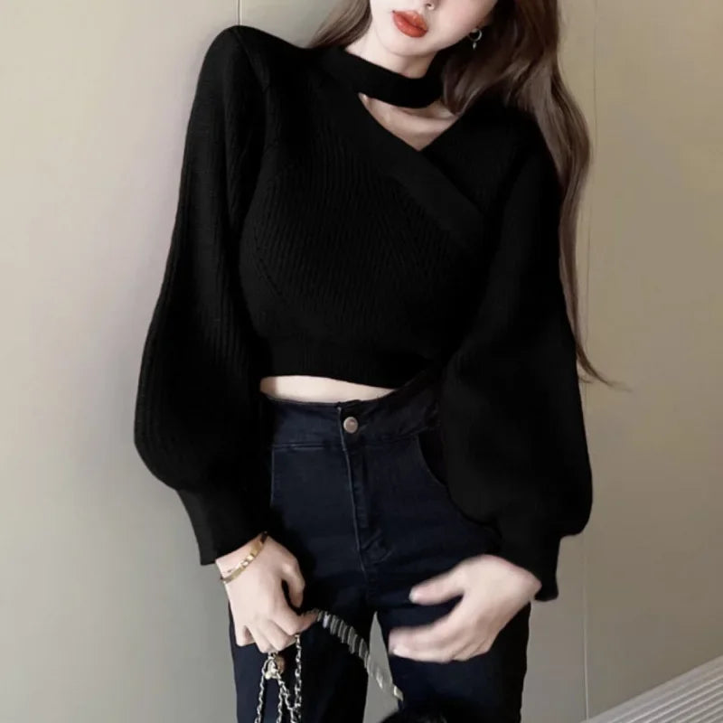 Puff Sleeve Hollow Knit Sweater