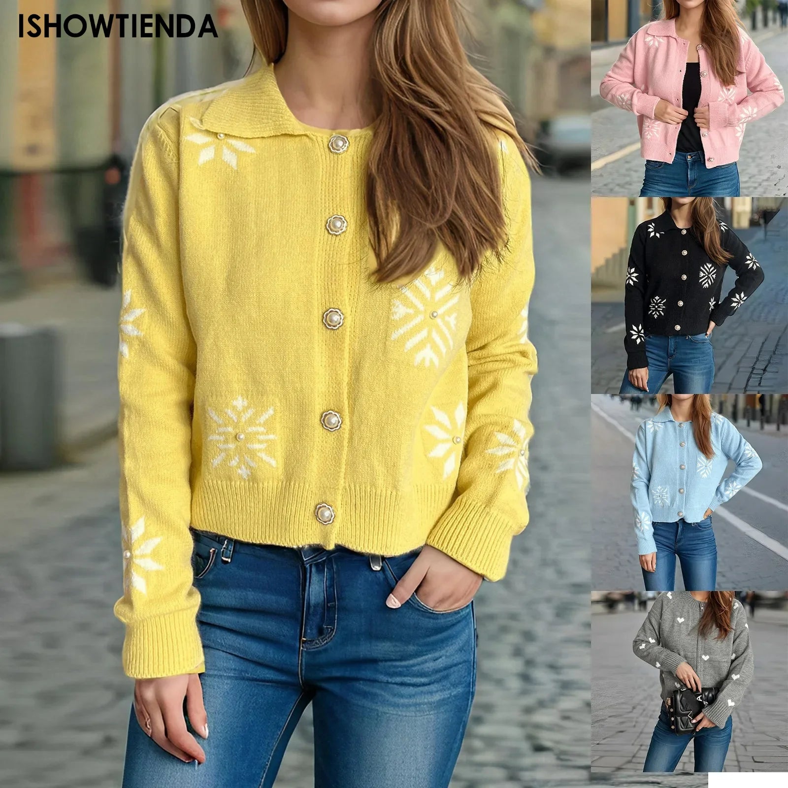 Snowflake Knit Button-Up Cardigan