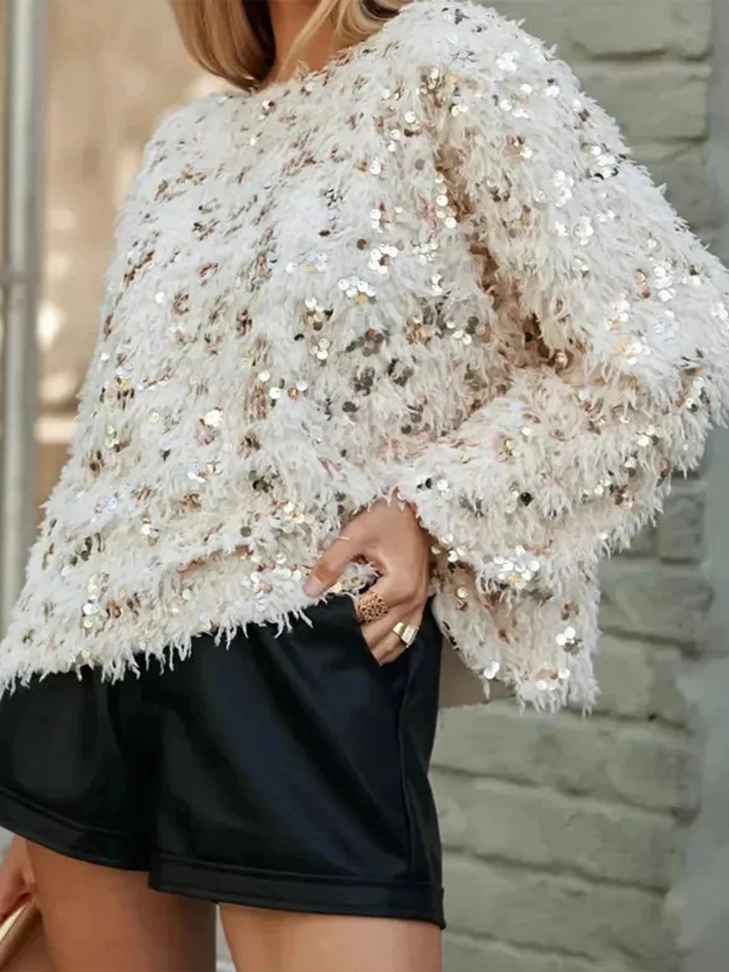 Sequin Feather Knit Sweater