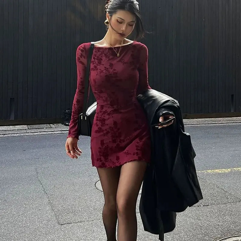 Wine Red Knitted Mini Dress
