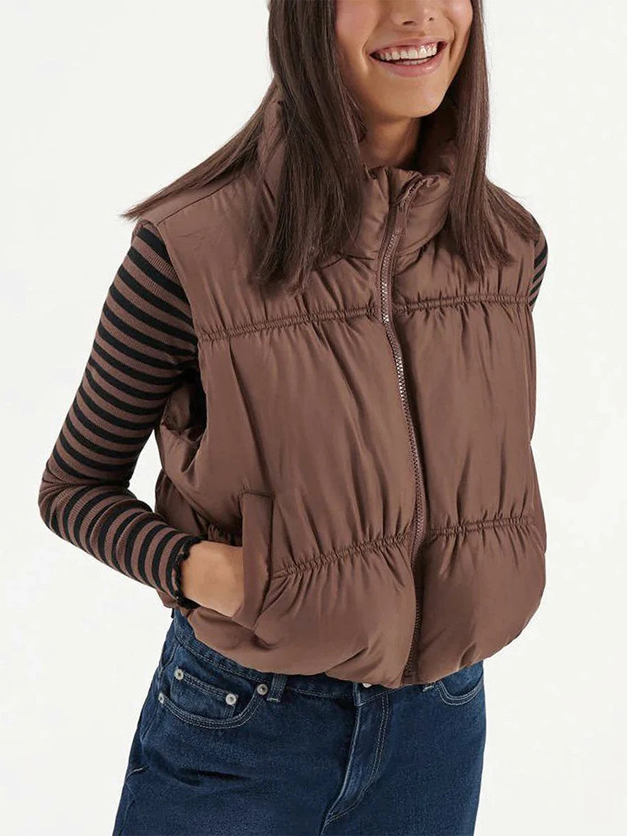 Quilted Puffer Vest with Stand Collar