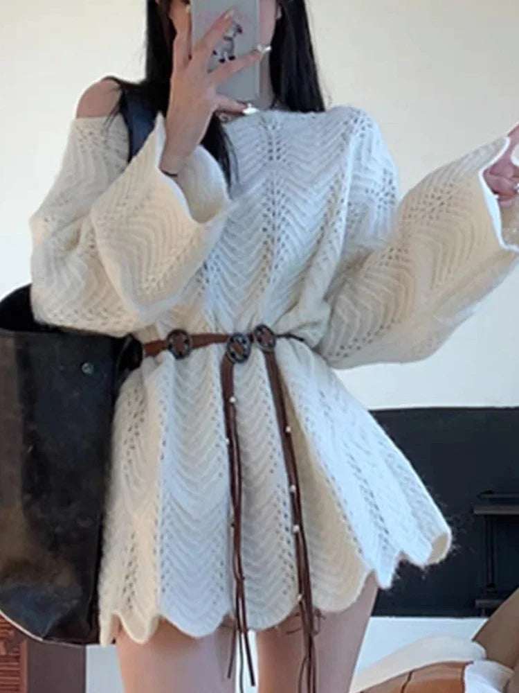 Off-Shoulder Knit Sweater Dress