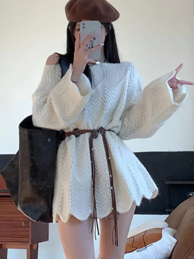 Off-Shoulder Knit Sweater Dress