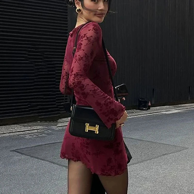 Wine Red Knitted Mini Dress