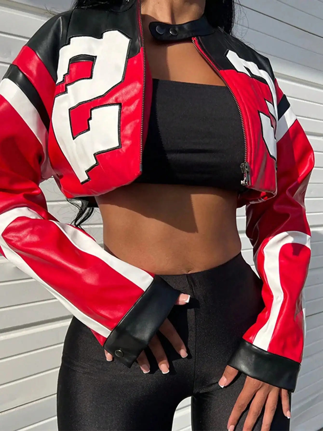 Red Faux Leather Bomber Jacket