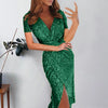 Sequin Wrap Knee-Length Dress
