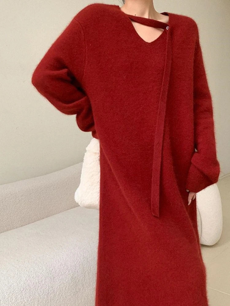 Crimson Eve Knitted Sweater Dress