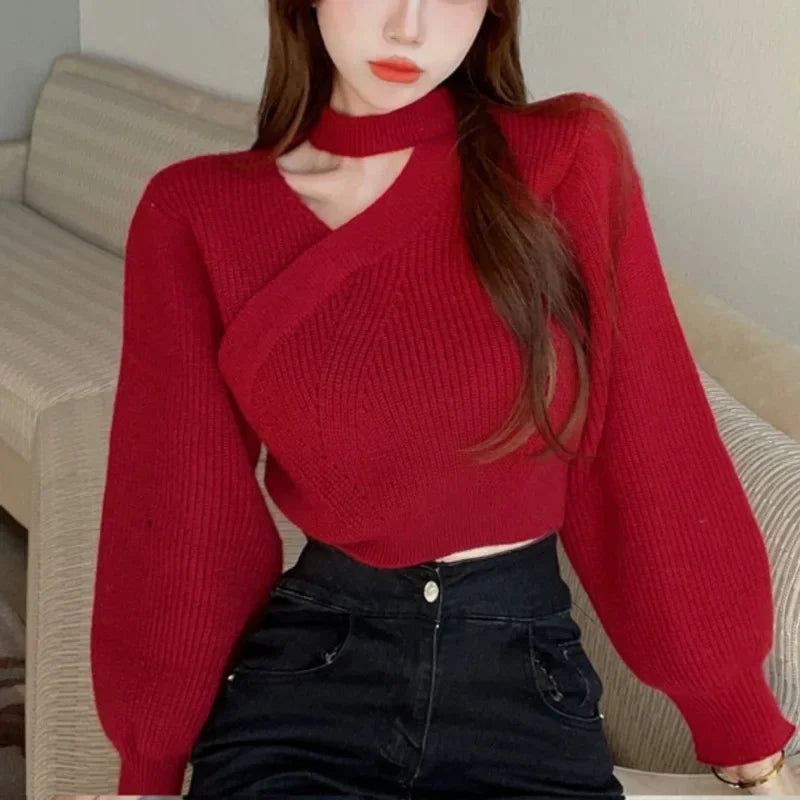 Puff Sleeve Hollow Knit Sweater