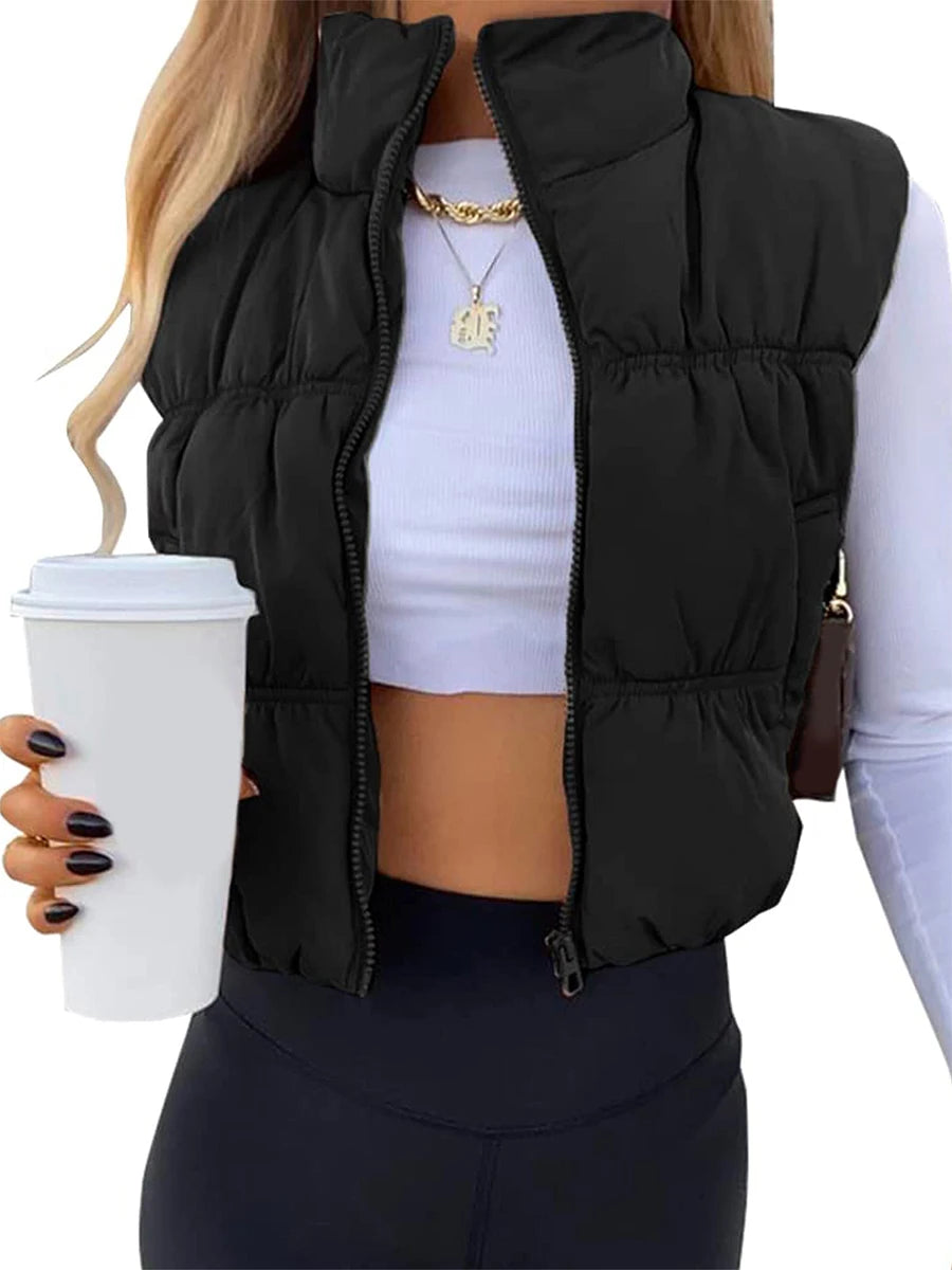 Quilted Puffer Vest with Stand Collar