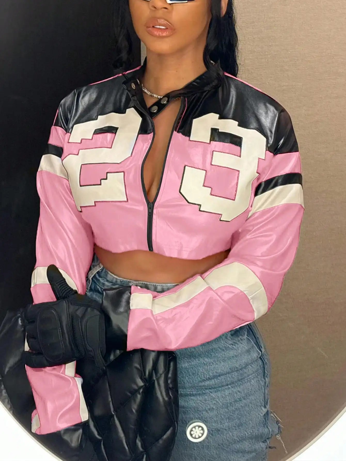 Red Faux Leather Bomber Jacket