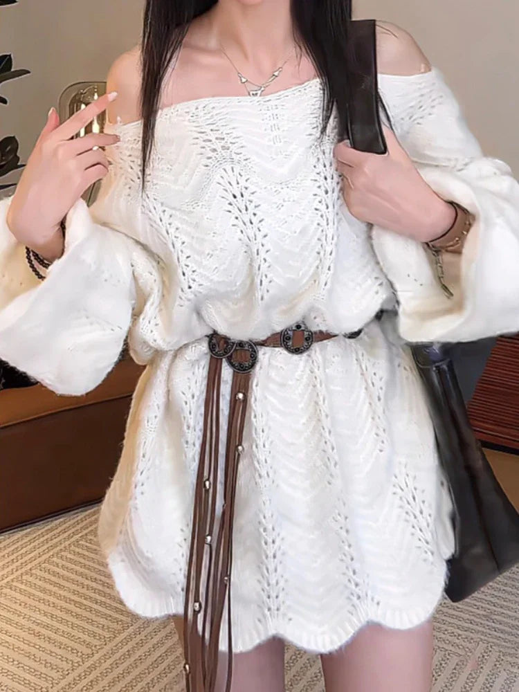 Off-Shoulder Knit Sweater Dress
