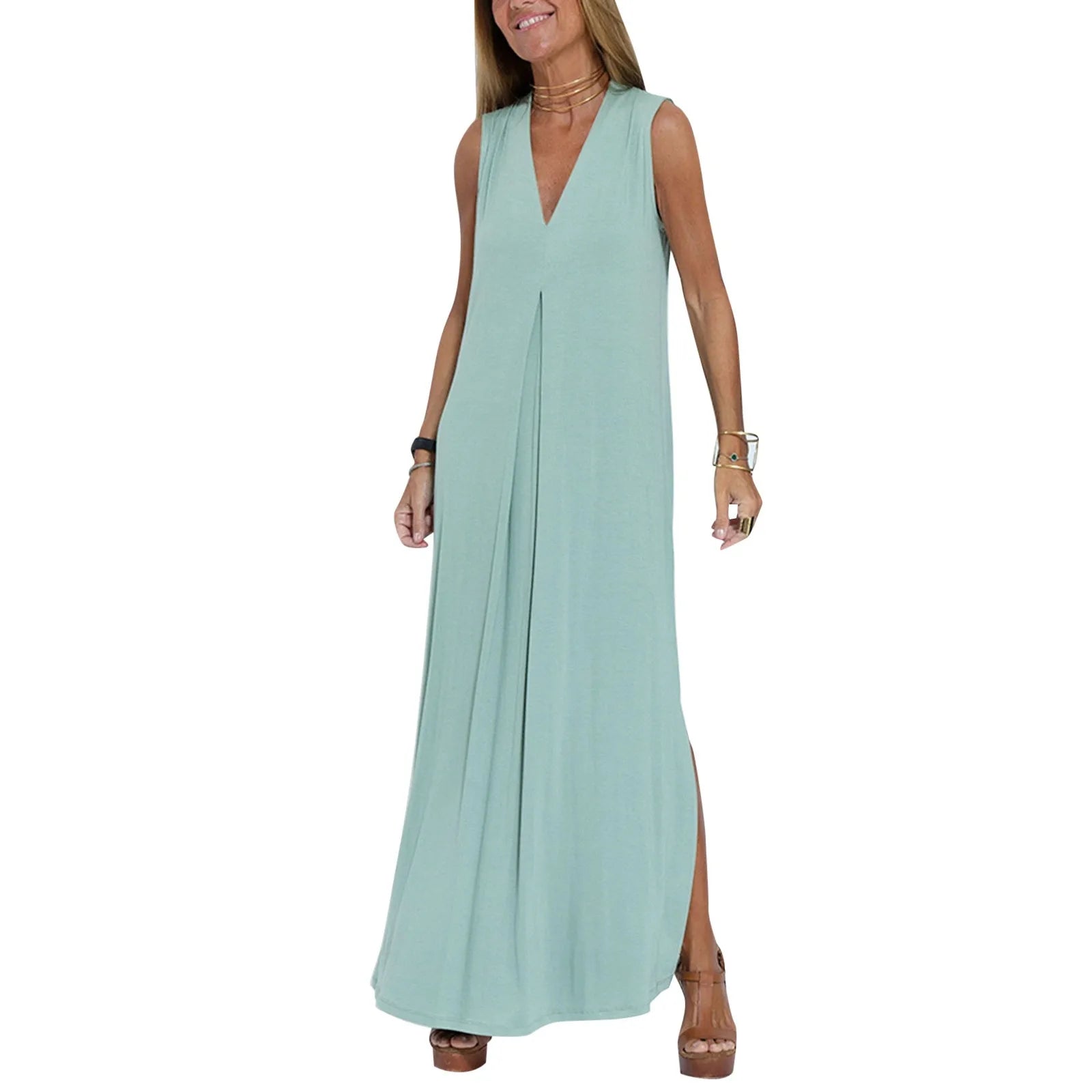 Sleeveless V-Neck Maxi Dresses