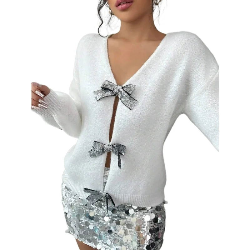Sequined Bow Cardigan