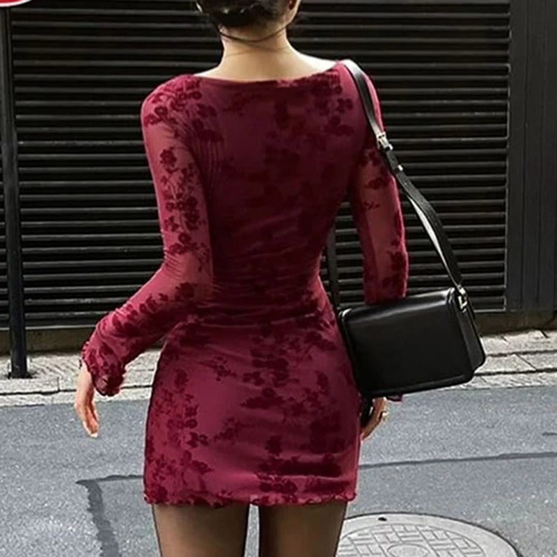 Wine Red Knitted Mini Dress