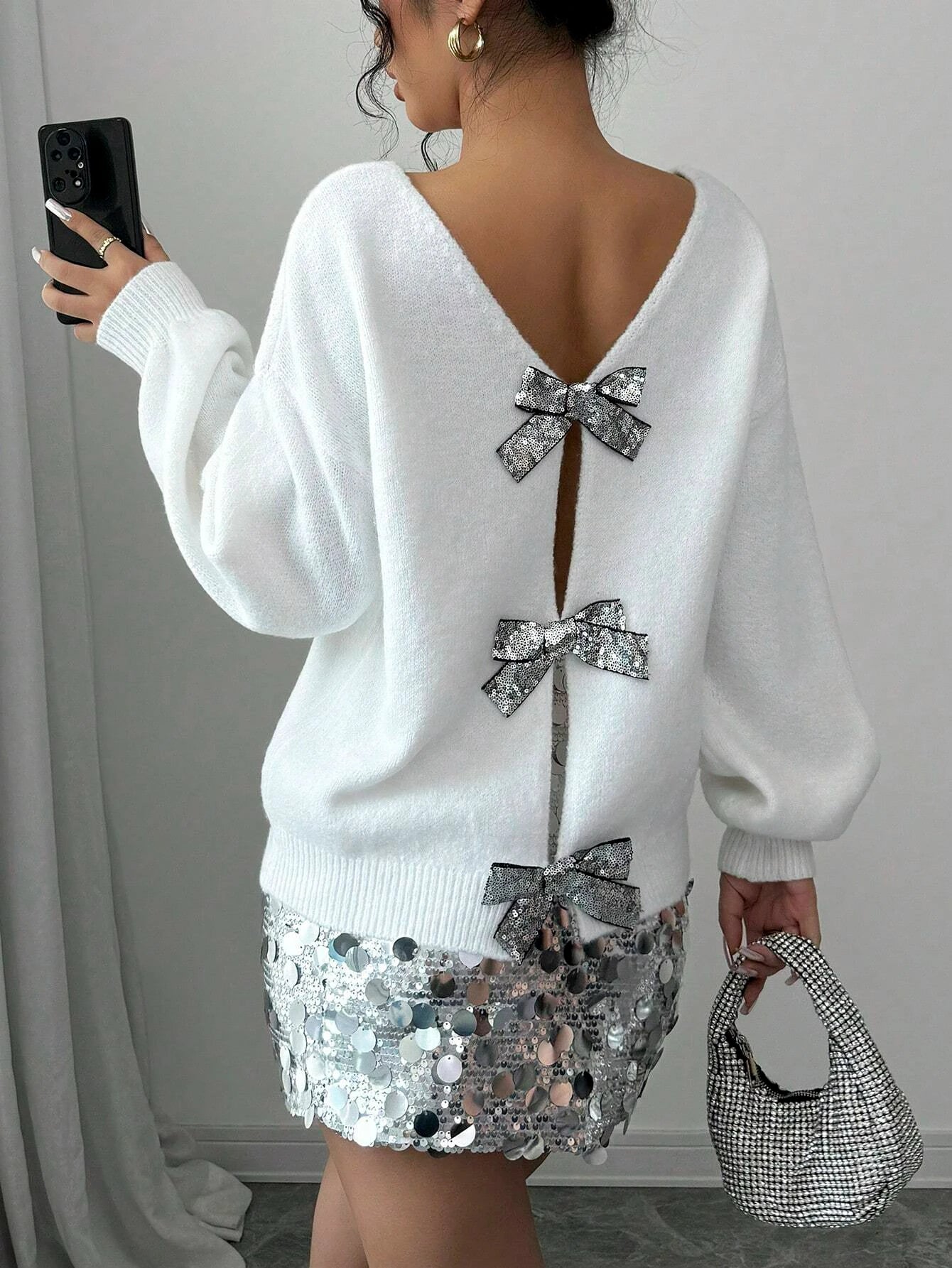 Sequined Bow Cardigan