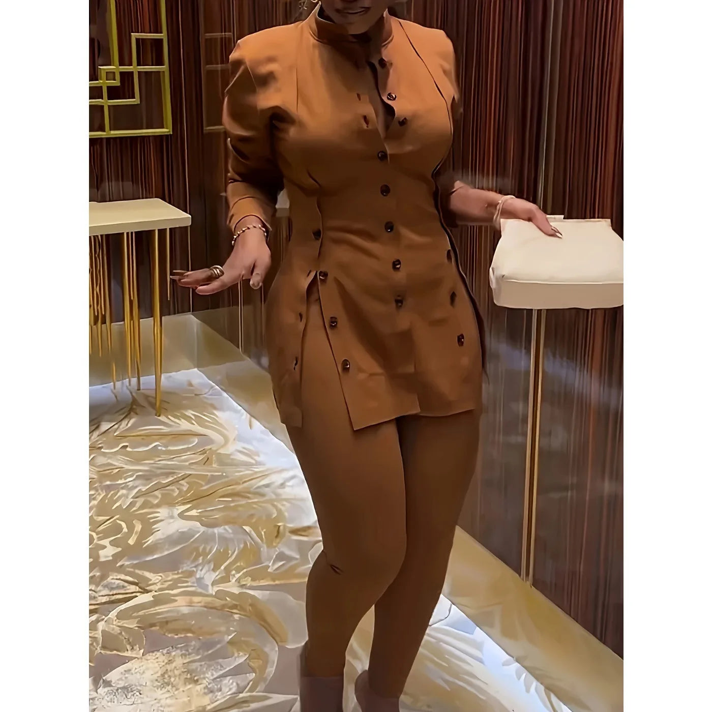 Solid Color Button-Up Two Piece Set