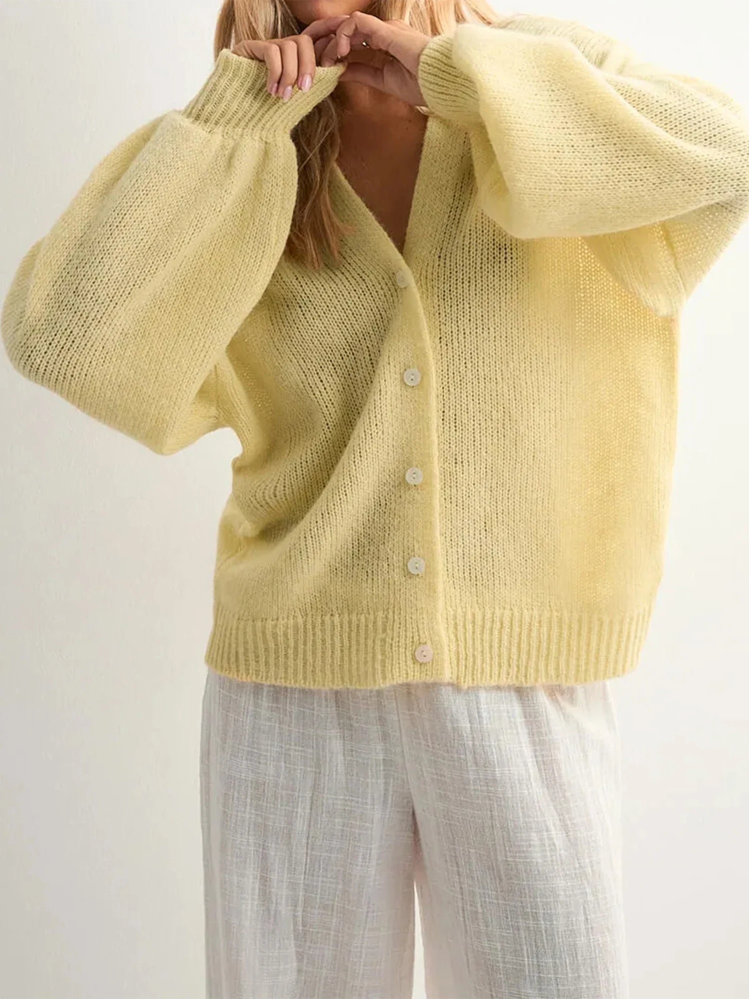 V-Neck Button Knit Cardigan