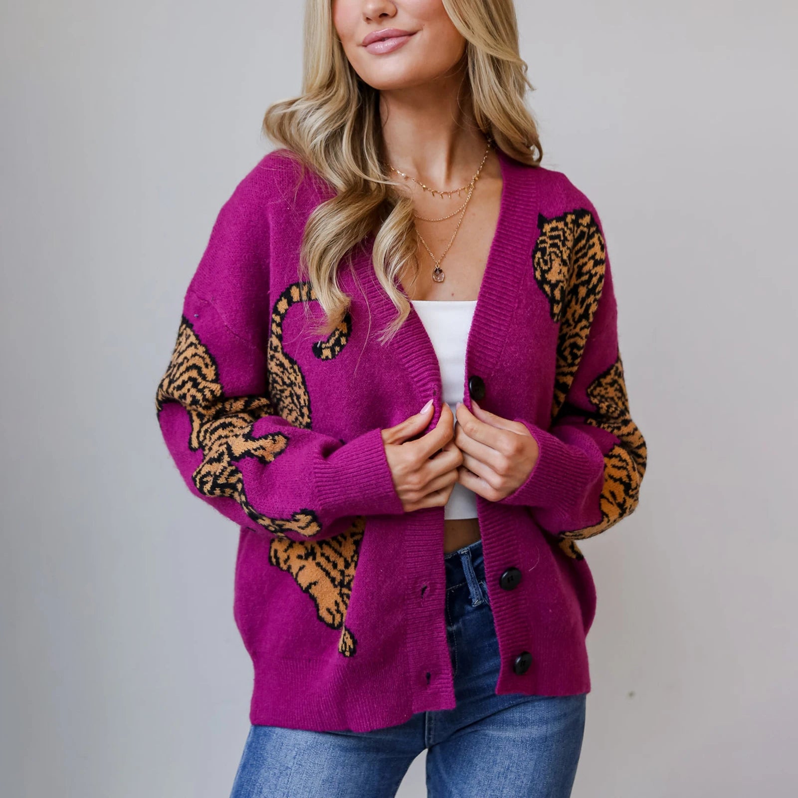 Tiger Print Knit Sweater