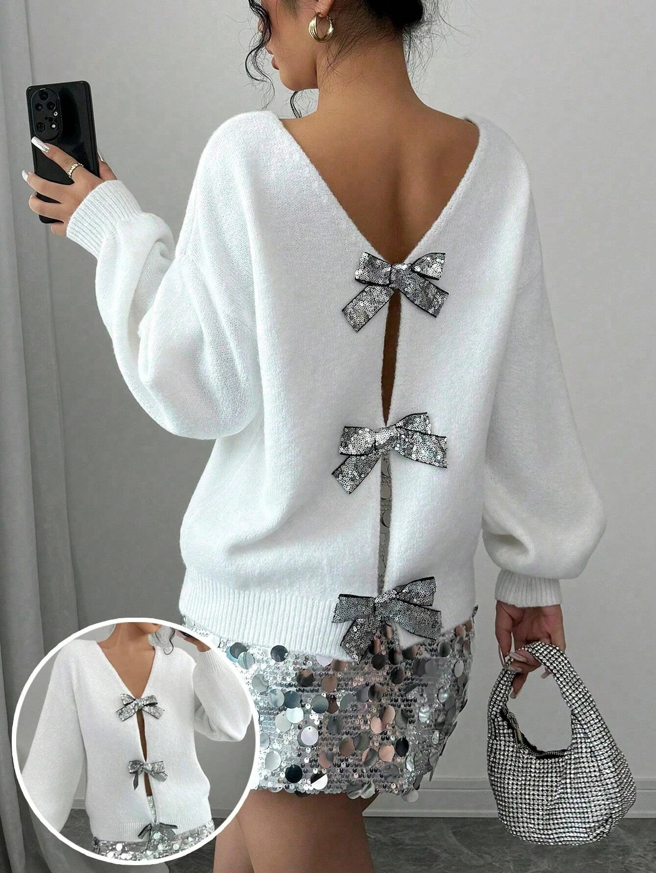 Sequined Bow Cardigan