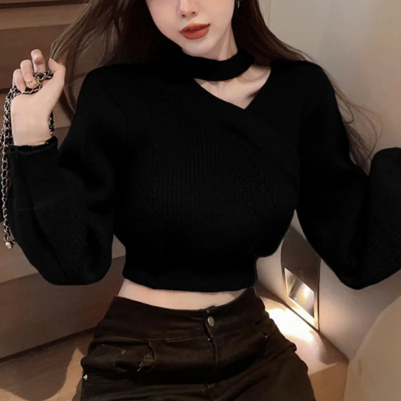 Puff Sleeve Hollow Knit Sweater