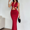 Red Lace-Up Maxi Dress