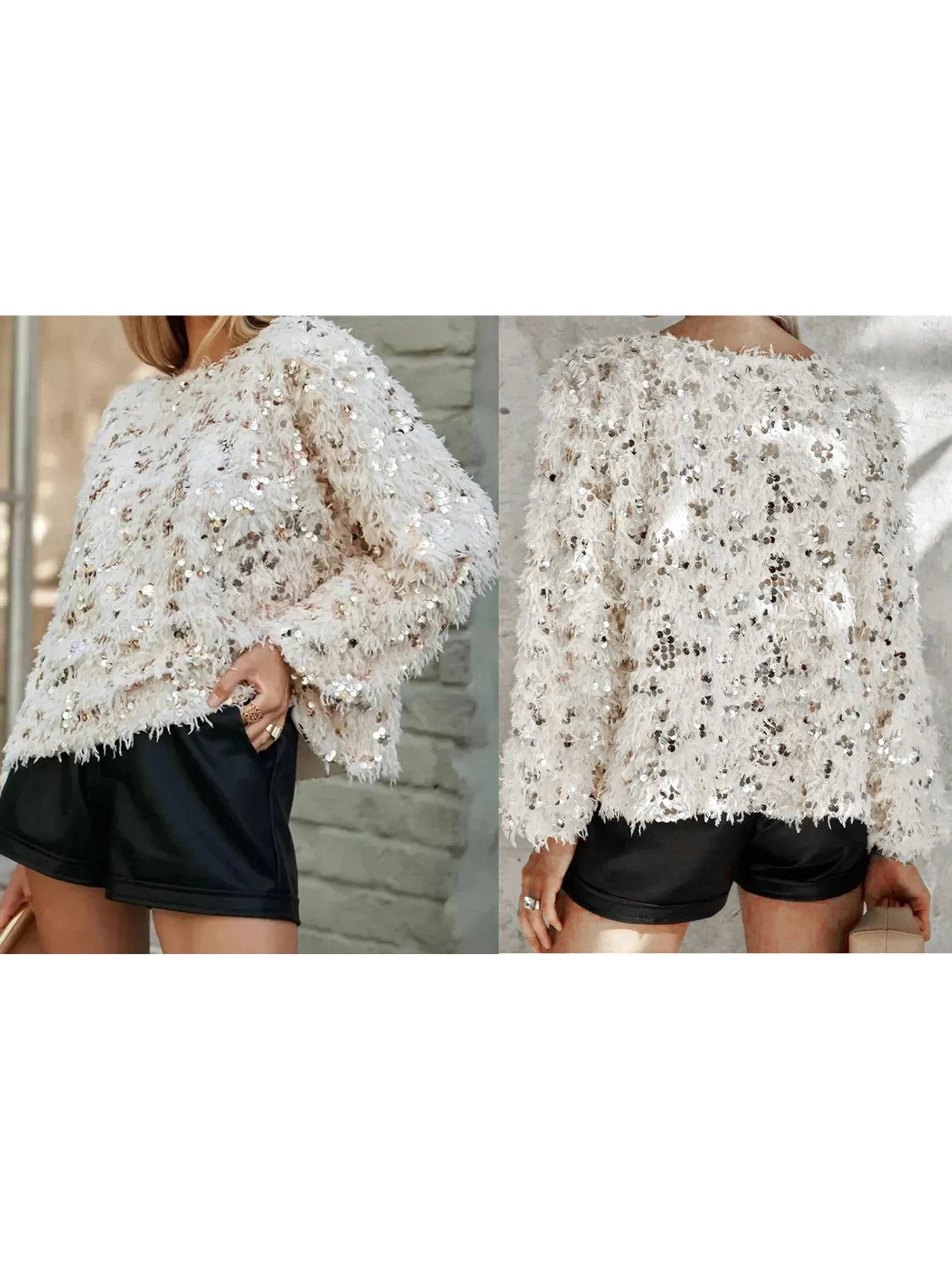 Sequin Feather Knit Sweater