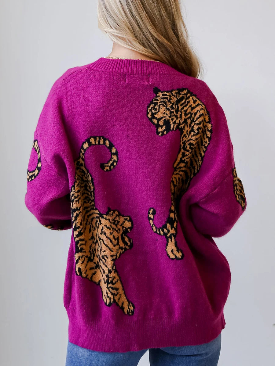 Tiger Print Knit Sweater
