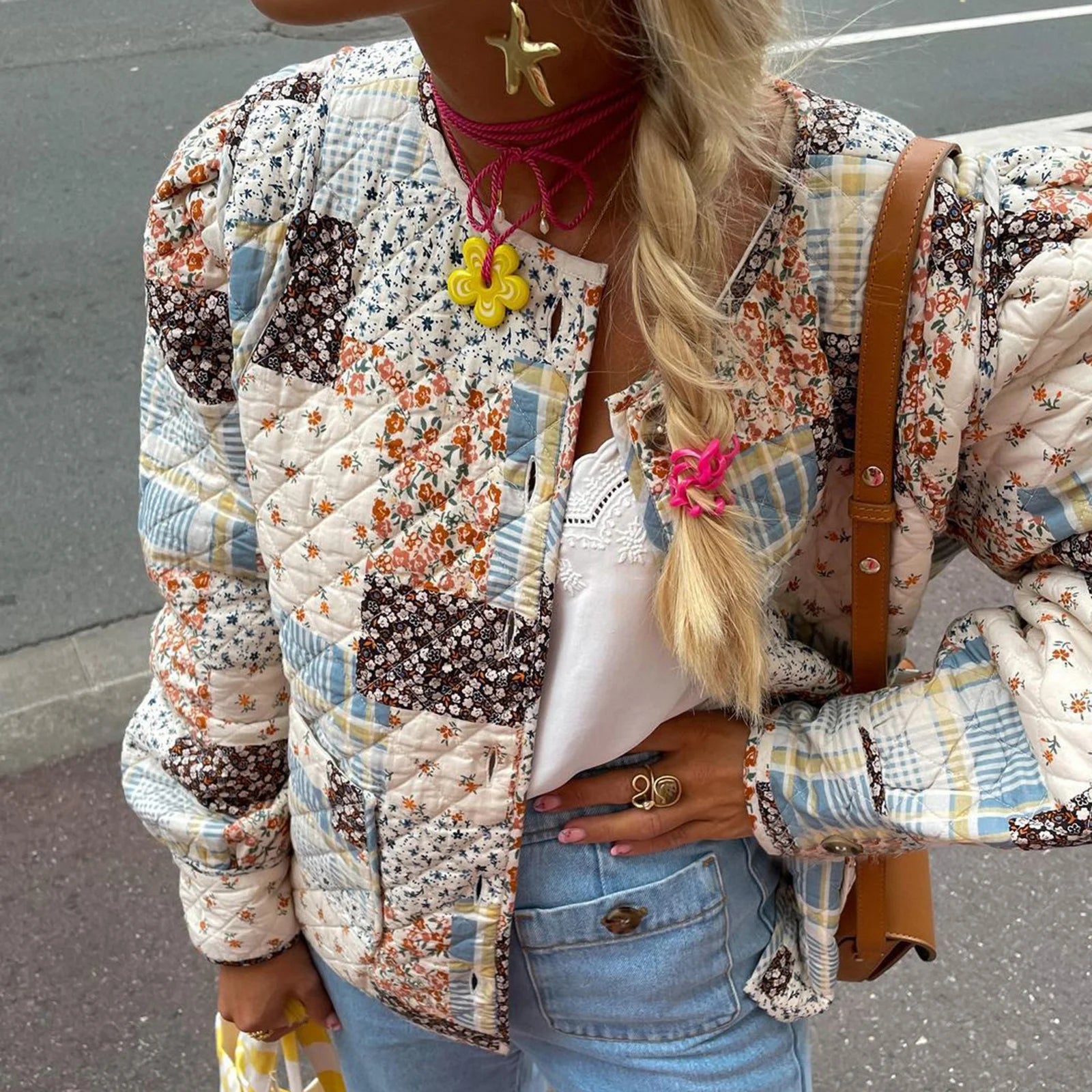 Floral Quilted Button Jacket