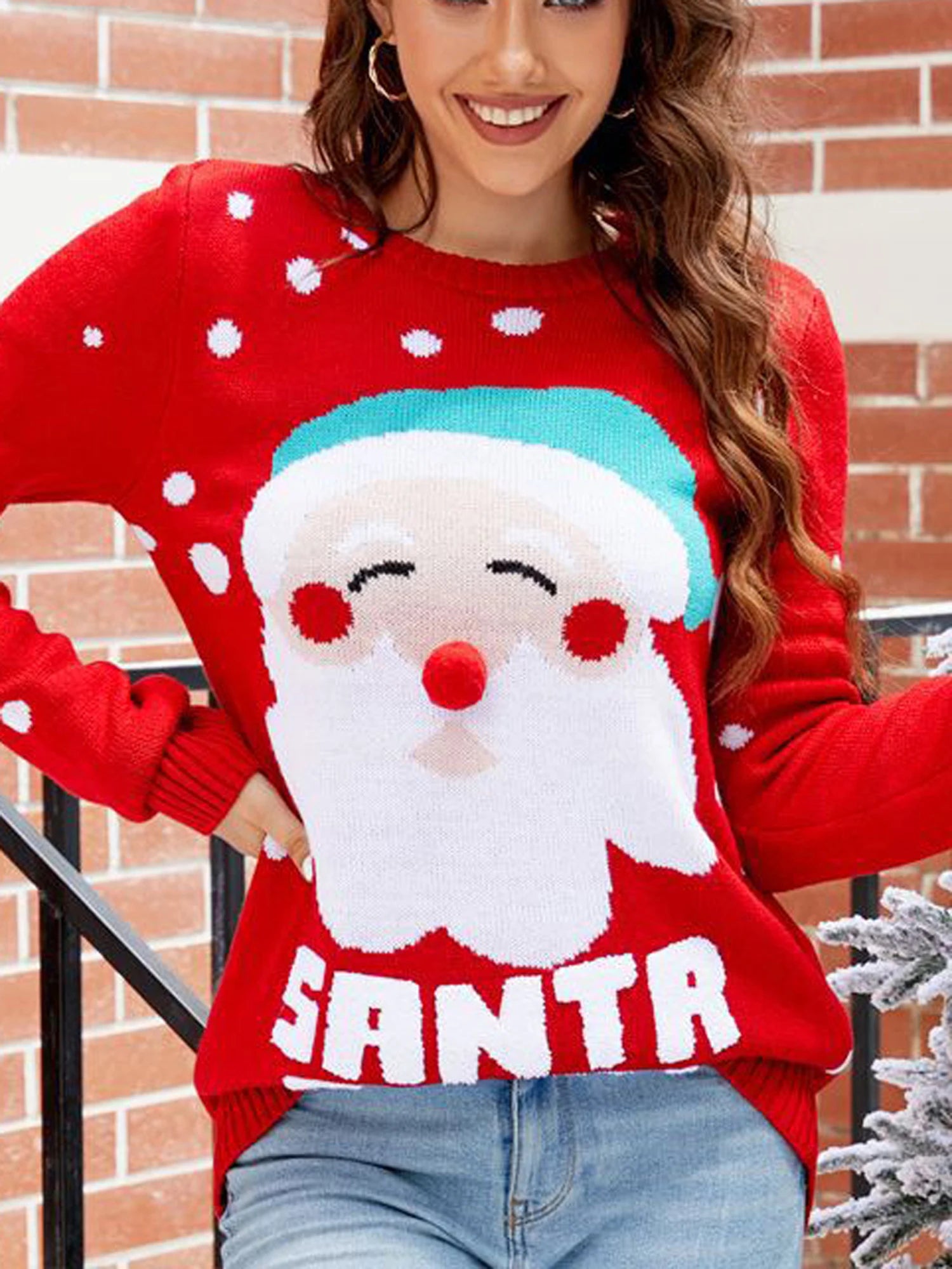 Santa Print Holiday Sweater