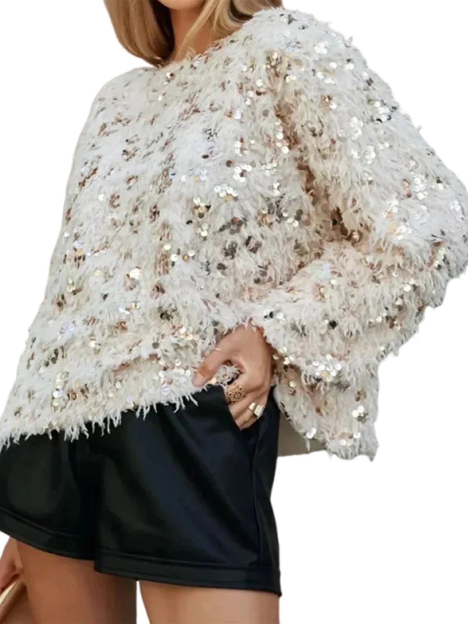 Sequin Feather Knit Sweater