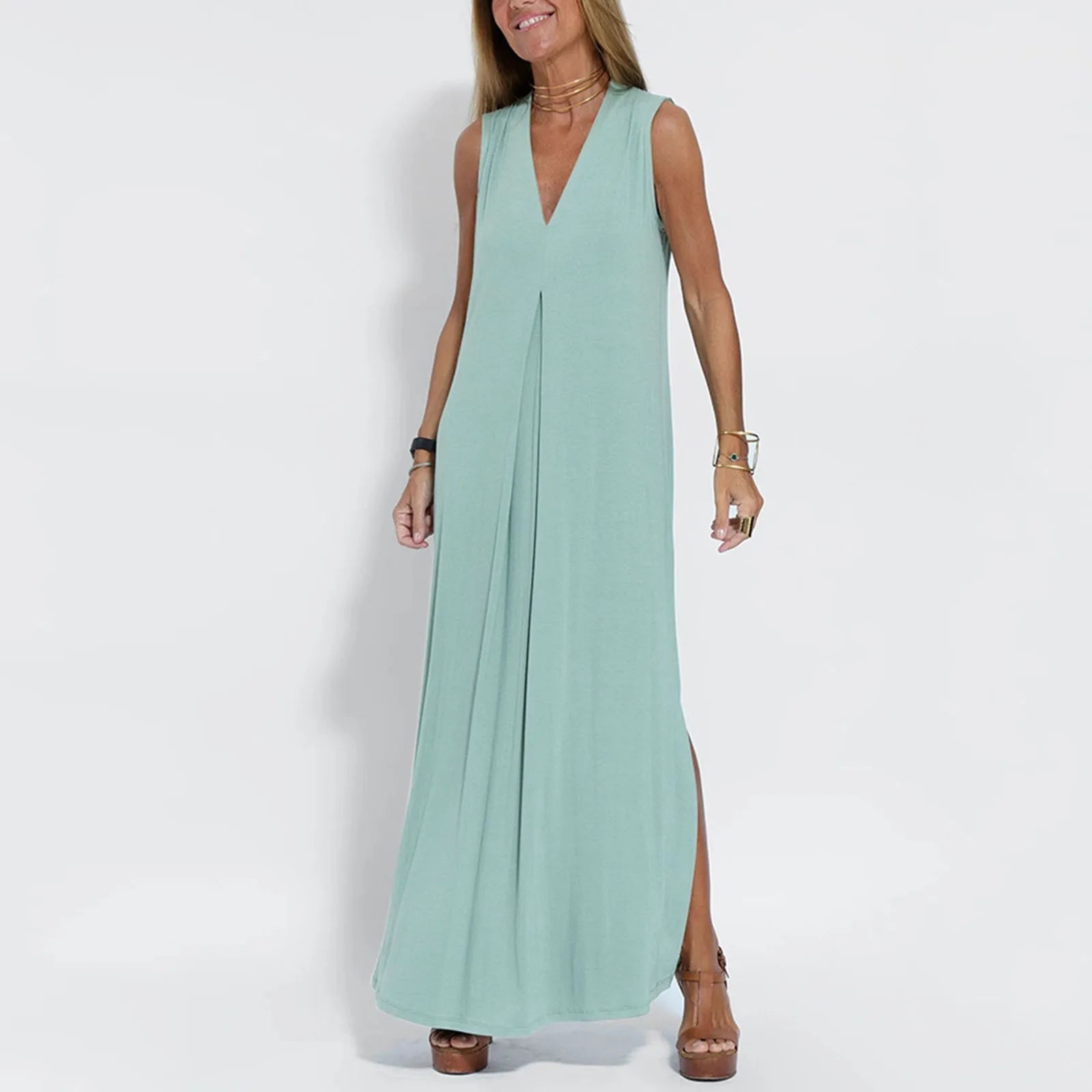 Sleeveless V-Neck Maxi Dresses